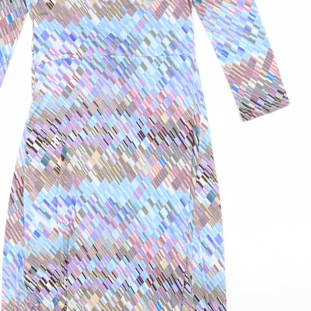 Faeirique En France Womens Multicoloured Geometric Polyester A-Line Size 8 V-Neck Pullover