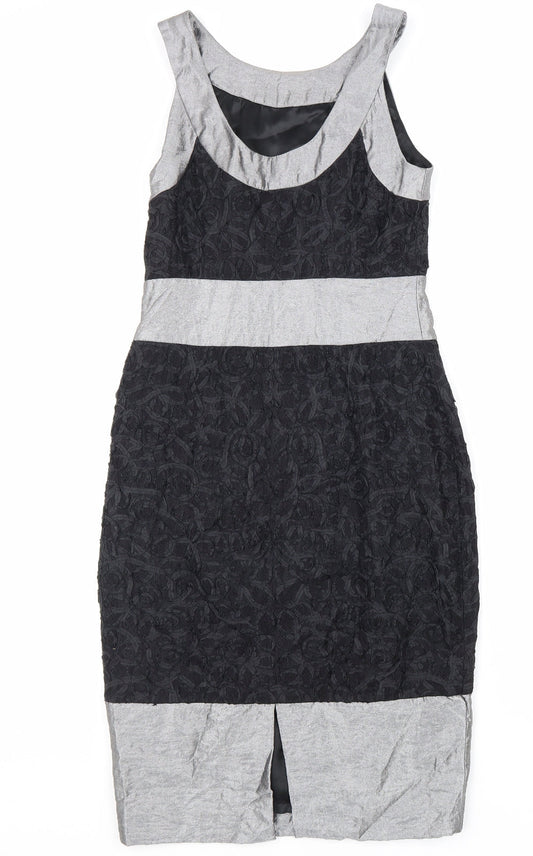 Coast Womens Black Geometric Viscose Bodycon Size 10 Round Neck Zip