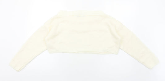 Boohoo Womens Ivory Round Neck Acrylic Pullover Jumper Size M