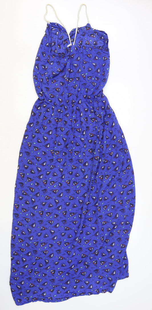 Ocean Club Womens Blue Geometric Polyester A-Line Size 10 Square Neck Pullover - Boat Print