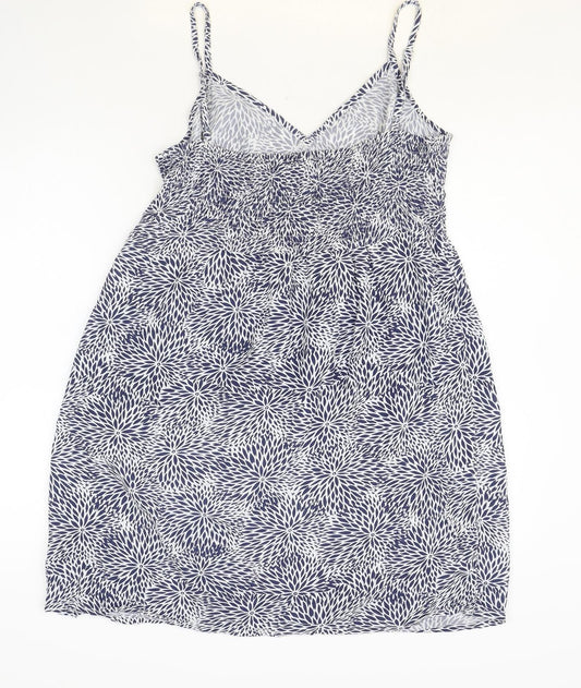 TU Womens Blue Floral Polyester Fit & Flare Size 8 V-Neck Pullover