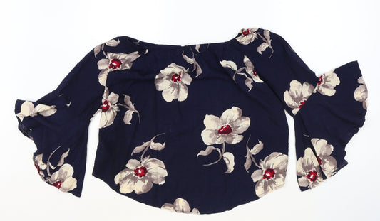 Womens UK Size 8 Apricot Blue Cropped Blouse