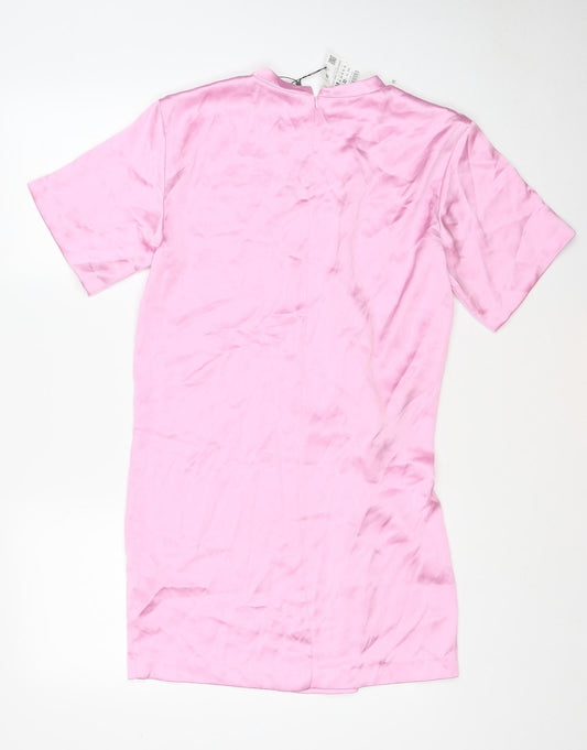 Zara Womens Pink Polyester T-Shirt Dress Size M Round Neck Zip