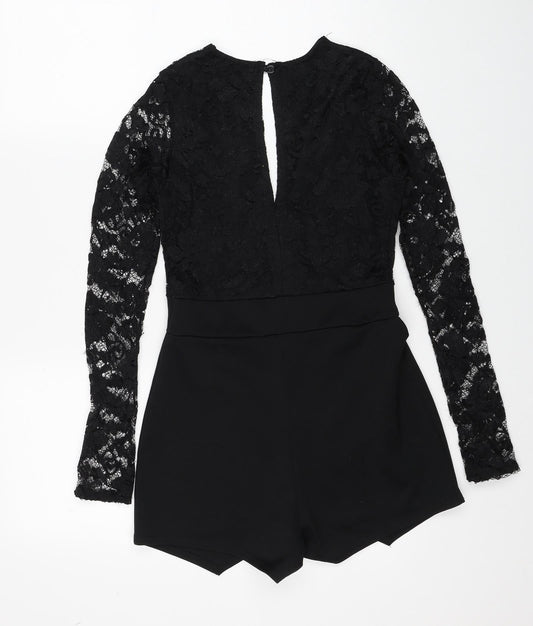 Boohoo Womens Black Polyester Playsuit One-Piece Size 6 Button