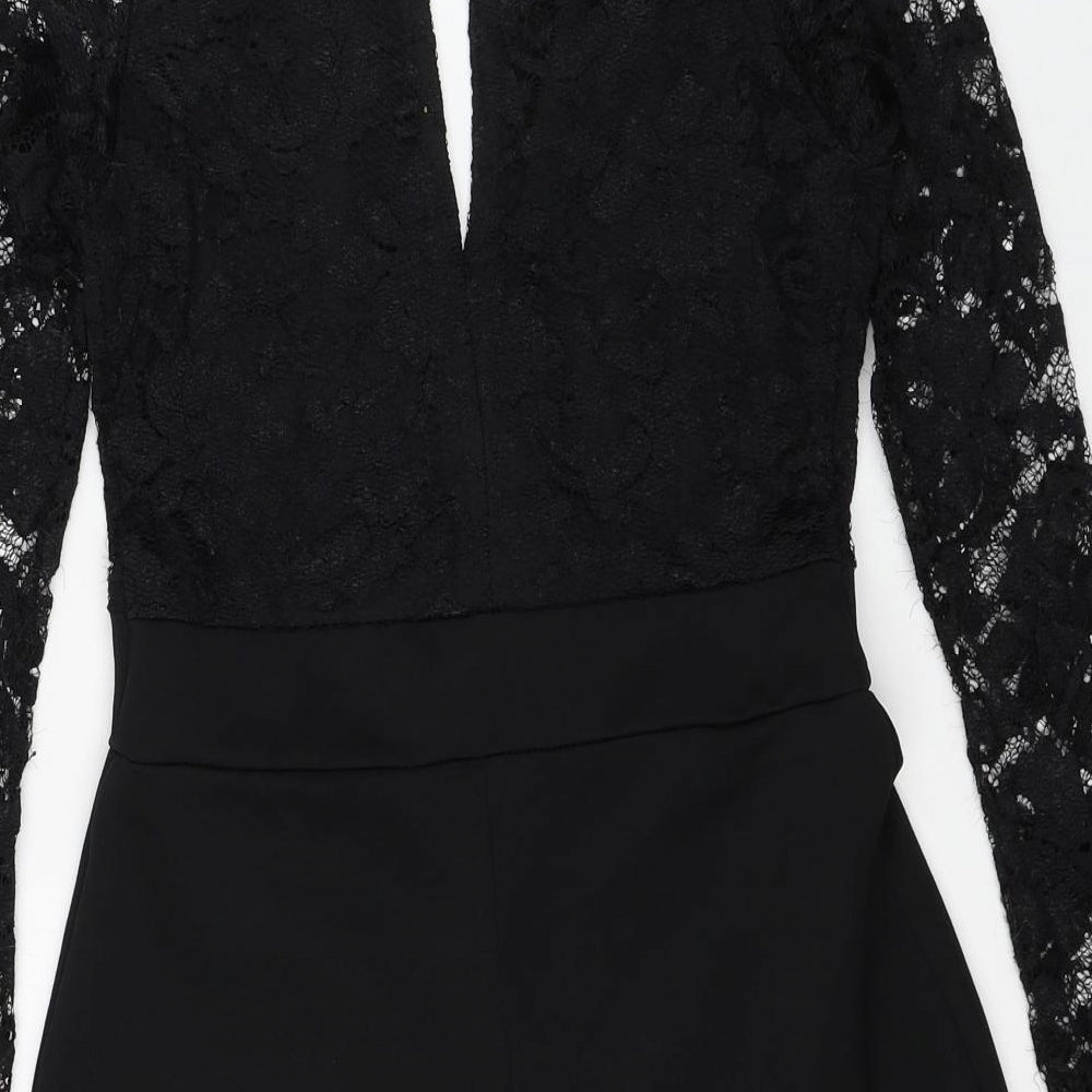 Boohoo Womens Black Polyester Playsuit One-Piece Size 6 Button