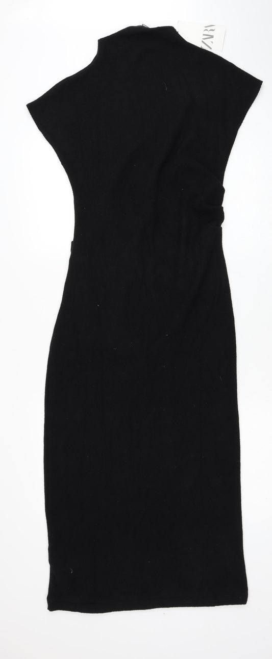 Zara Womens Black Polyester Pencil Dress Size M Mock Neck Pullover