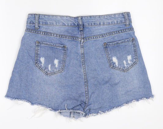 SheIn Womens Blue Herringbone Cotton Cut-Off Shorts Size L Regular Zip - Distressed