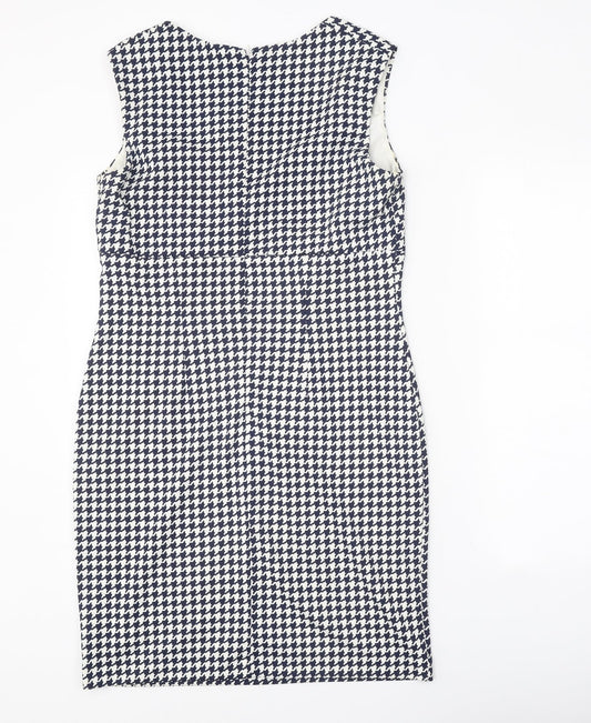 Simon Jeffrey Womens Blue Houndstooth Polyester Bodycon Size 12 Square Neck Zip