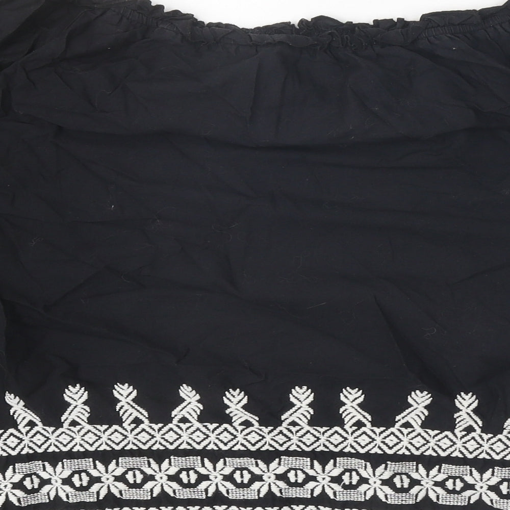 TU Womens Black Geometric 100% Cotton Cropped Blouse Size 12 Off the Shoulder - Bardot