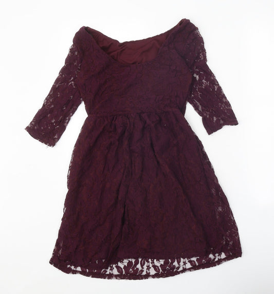 Atmosphere Womens Purple Geometric Nylon A-Line Size 8 Off the Shoulder Pullover