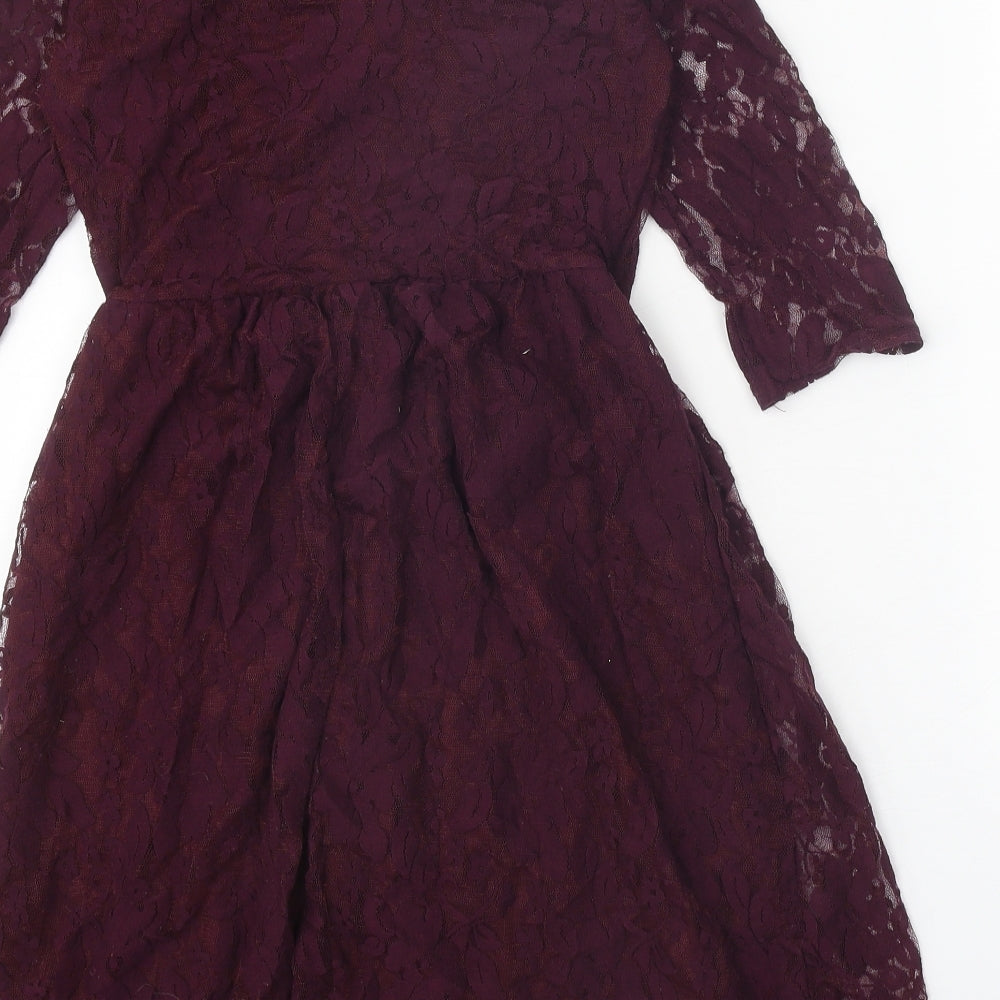 Atmosphere Womens Purple Geometric Nylon A-Line Size 8 Off the Shoulder Pullover