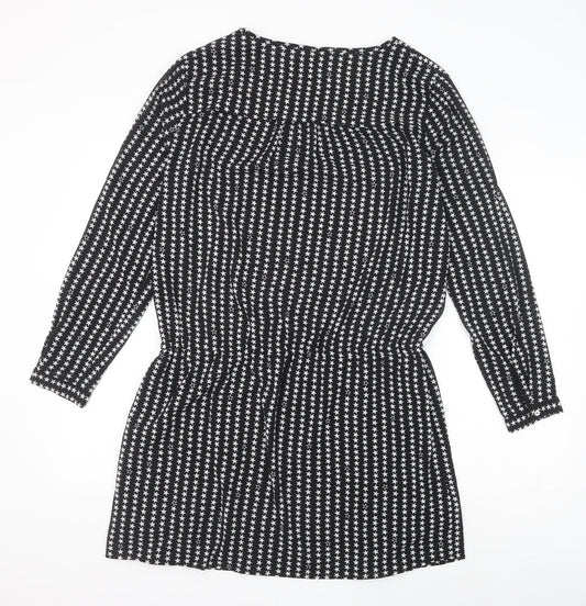 H&M Womens Black Geometric Polyester Fit & Flare Size 14 Round Neck Pullover - Star Pattern