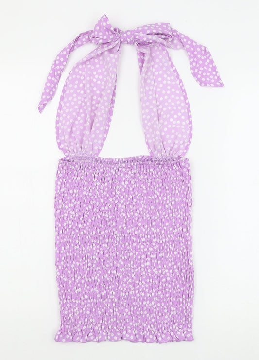 SheIn Womens Purple Polka Dot Polyester Mini Size S Halter Tie