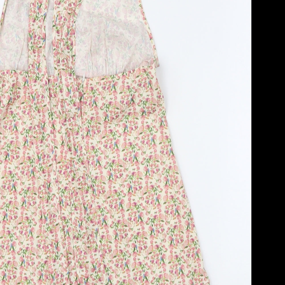 SheIn Womens Pink Floral Polyester A-Line Size S V-Neck