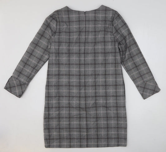 NEXT Womens Black Plaid Polyester Shift Size 10 Scoop Neck Zip