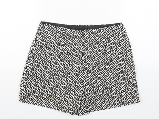 Miss Selfridge Womens Black Geometric Polyester Sailor Shorts Size 8 Regular Zip