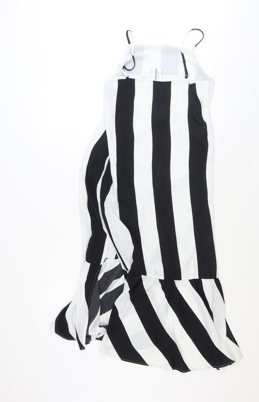 COLLUSION Womens Black Striped Polyester A-Line Size 8 Square Neck Pullover