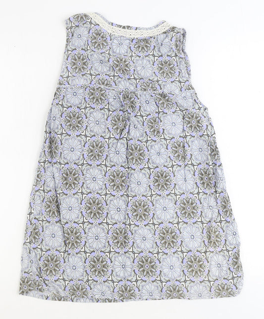 M&Co Womens Blue Geometric Viscose Basic Blouse Size 14 V-Neck