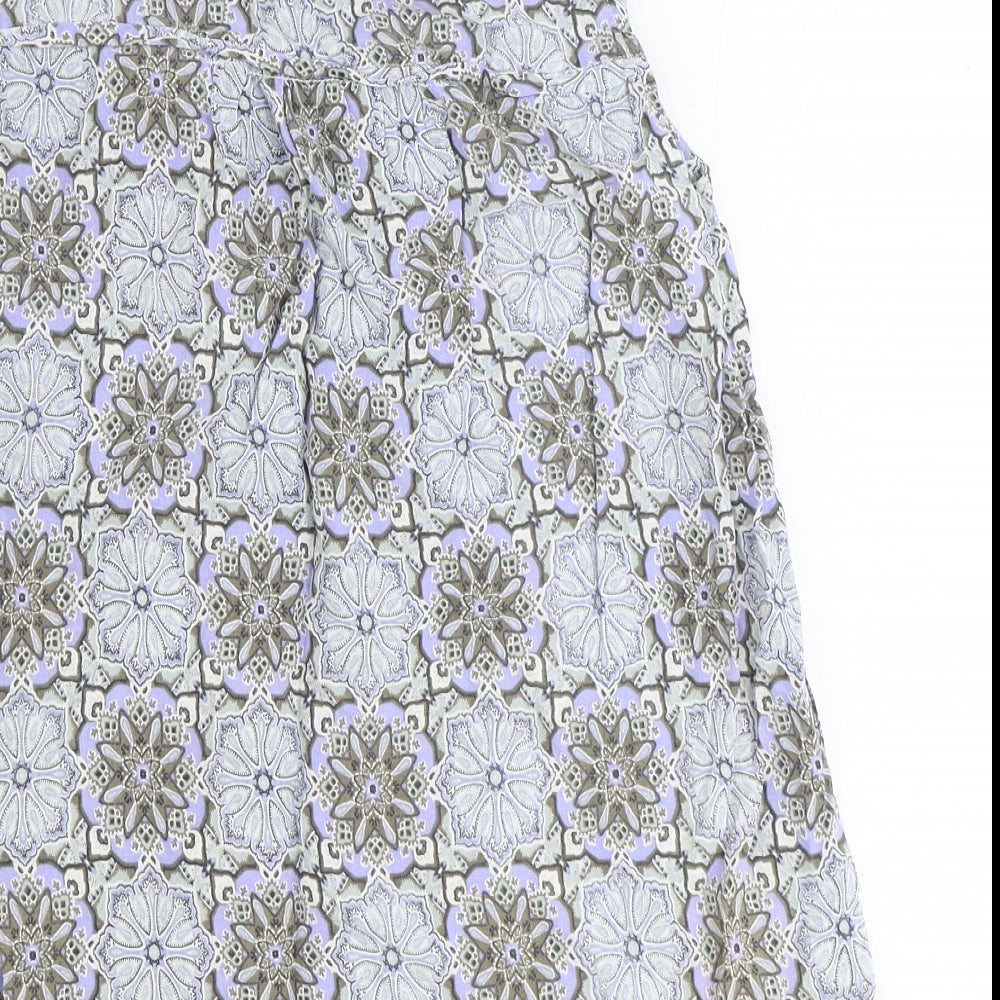 M&Co Womens Blue Geometric Viscose Basic Blouse Size 14 V-Neck