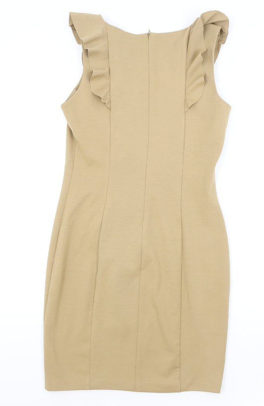 Oasis Womens Brown Polyester Pencil Dress Size 12 Round Neck Zip