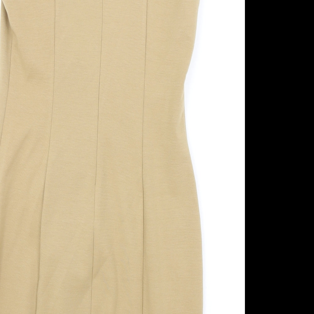 Oasis Womens Brown Polyester Pencil Dress Size 12 Round Neck Zip