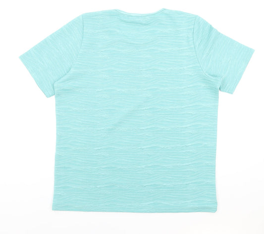 EWM Womens Blue Geometric Polyester Basic T-Shirt Size M Round Neck