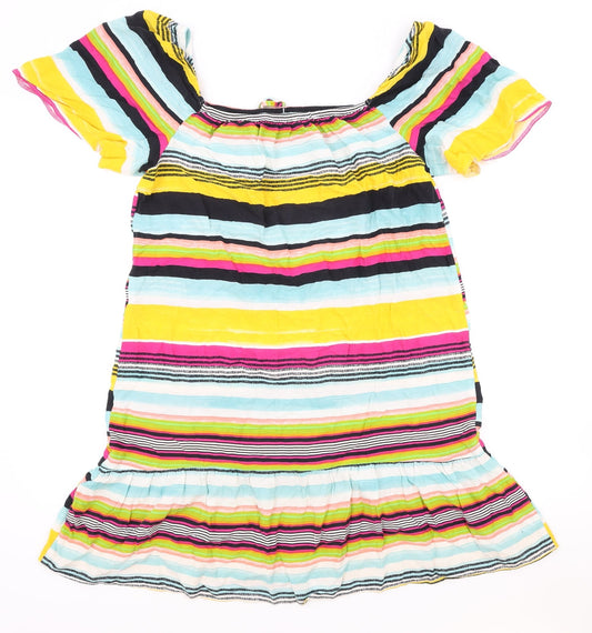 Matalan Womens Multicoloured Striped Viscose A-Line Size 10 Square Neck Pullover