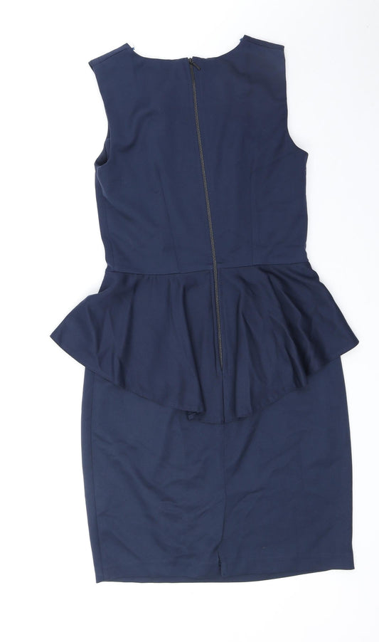 Closet Womens Blue Polyester Bodycon Size 10 Round Neck Zip