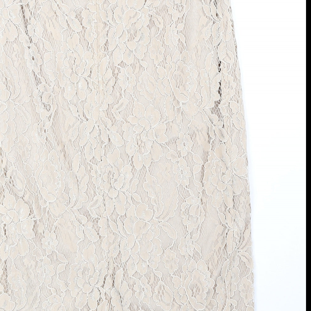 Bourne Womens Beige Floral Polyester Straight & Pencil Skirt Size 10 Zip