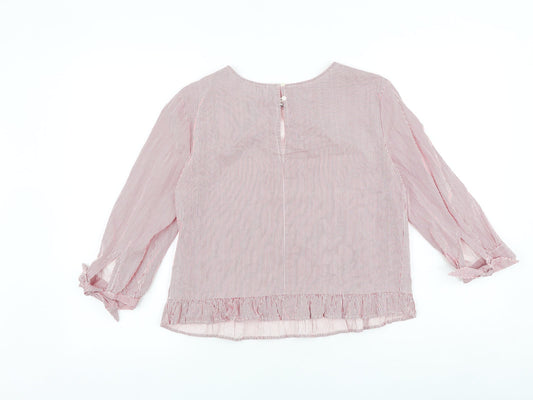 Bershka Womens Red Striped 100% Cotton Basic Blouse Size M Round Neck