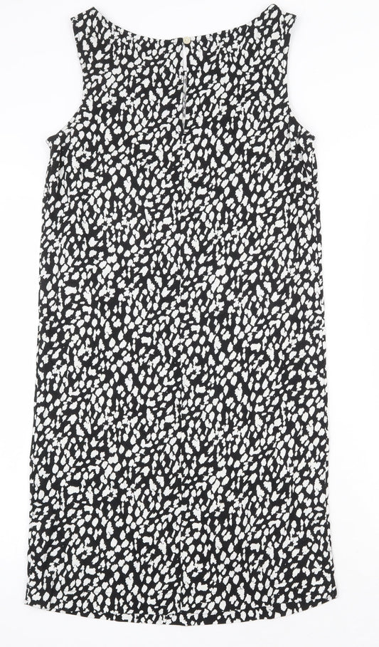 Marks and Spencer Womens Black Geometric Viscose Shift Size 6 Round Neck Button