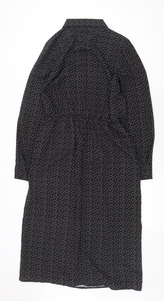 Ayanapa Womens Black Polka Dot Polyester Shirt Dress Size M Collared Button