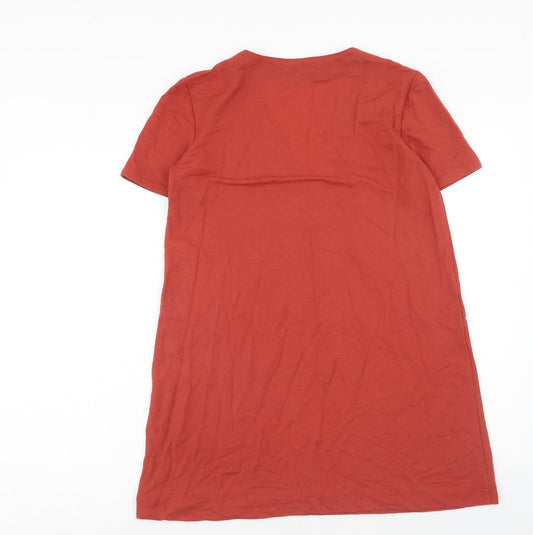 Zara Womens Red Viscose T-Shirt Dress Size M V-Neck Pullover
