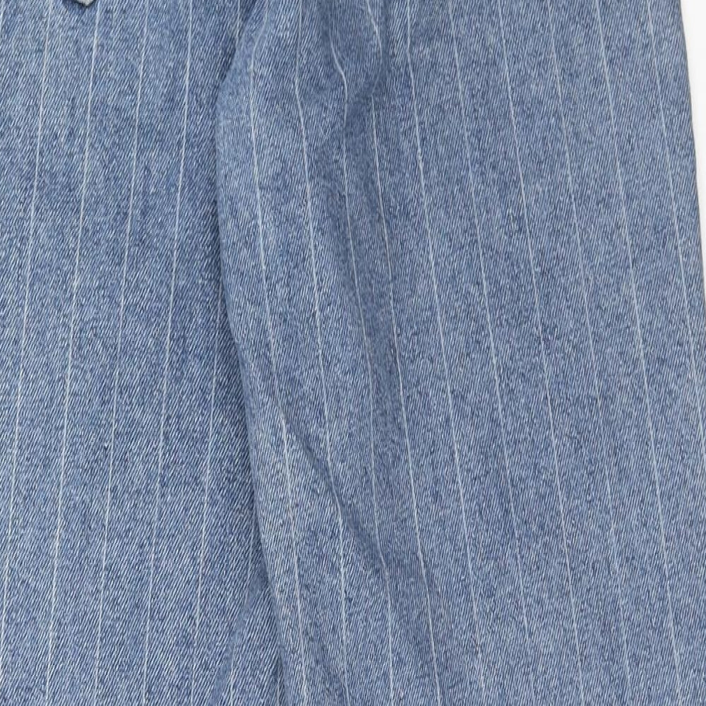 Denim & Co. Womens Blue Striped Cotton Straight Jeans Size 8 Regular Zip