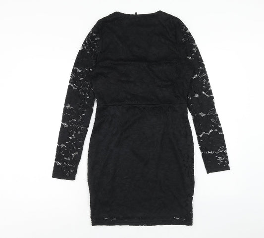 Boohoo Womens Black Polyester Pencil Dress Size 10 V-Neck Pullover