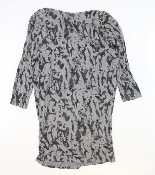 Fransa Womens Grey Geometric Viscose Jumper Dress Size S Cowl Neck Pullover