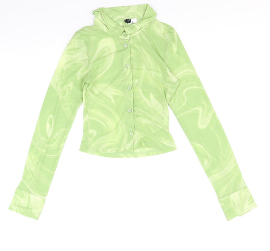 Divided by H&M Womens Green Geometric Polyester Basic Button-Up Size XS Collared