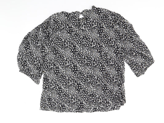 F&F Womens Black Animal Print Viscose Basic Blouse Size 10 Round Neck - Leopard Pattern