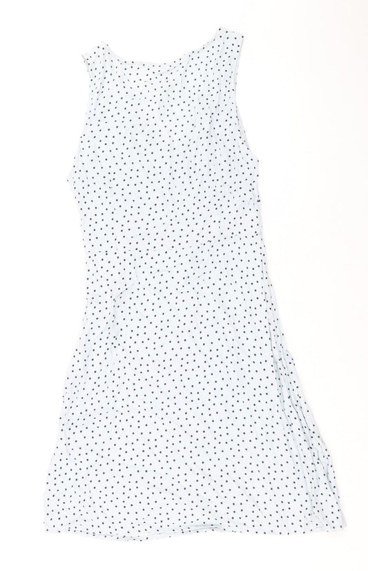 Pieces Womens Blue Polka Dot Viscose A-Line Size XS V-Neck Zip