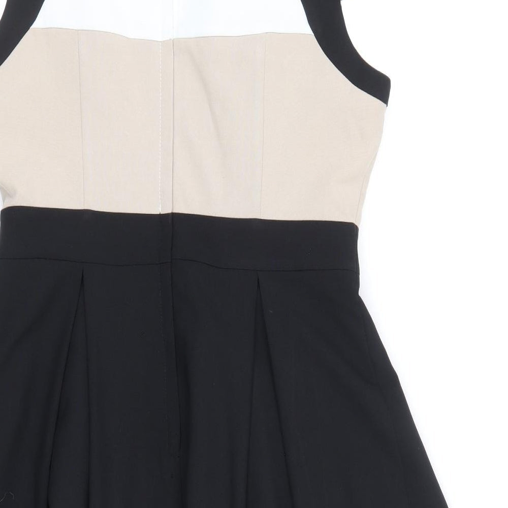 Dorothy Perkins Womens Multicoloured Colourblock Polyester Fit & Flare Size 12 Square Neck Zip