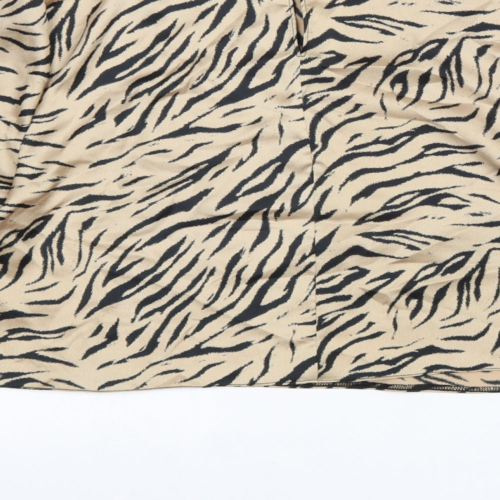 Primark Womens Beige Animal Print Polyester Cropped Blouse Size 14 Round Neck - Tiger Pattern
