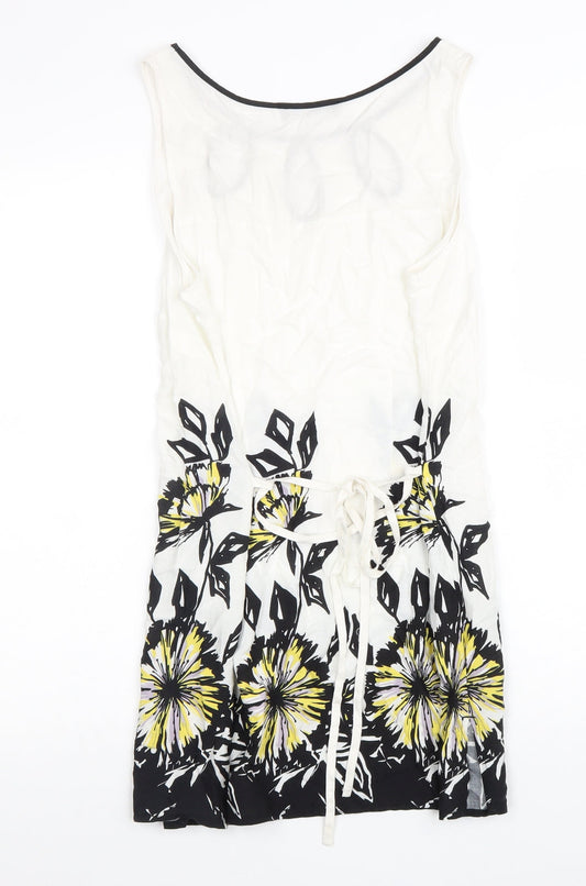 Moda Womens White Cotton A-Line Size 12 Round Neck Tie - Flower Detail