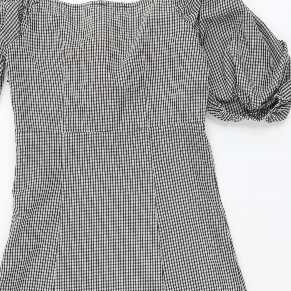 Miss Selfridge Womens Grey Gingham Polyester Mini Size 6 Sweetheart Zip