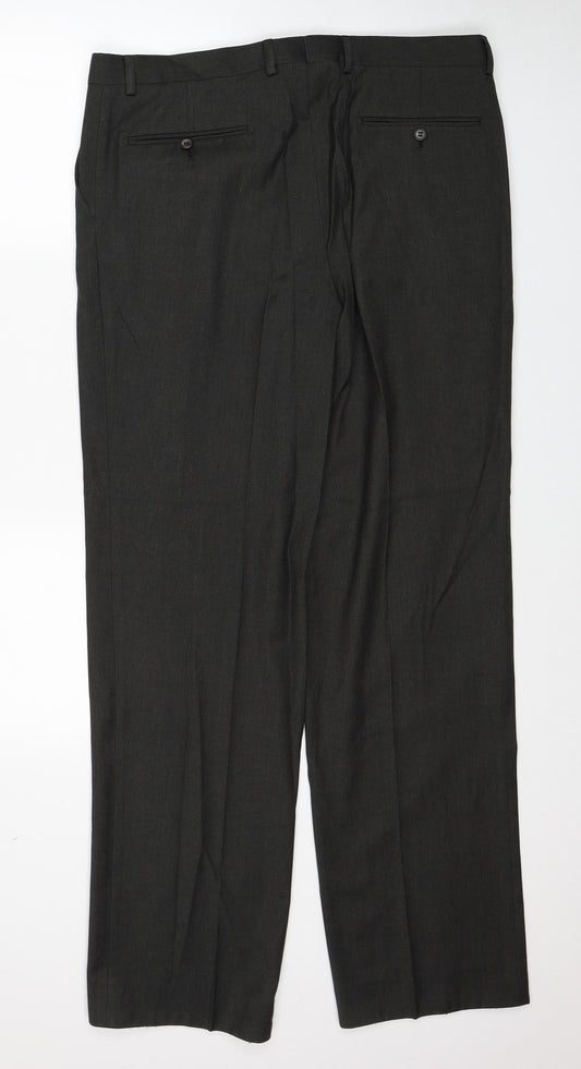 Preworn Mens Grey Polyester Dress Pants Trousers Size 36 in Regular Zip