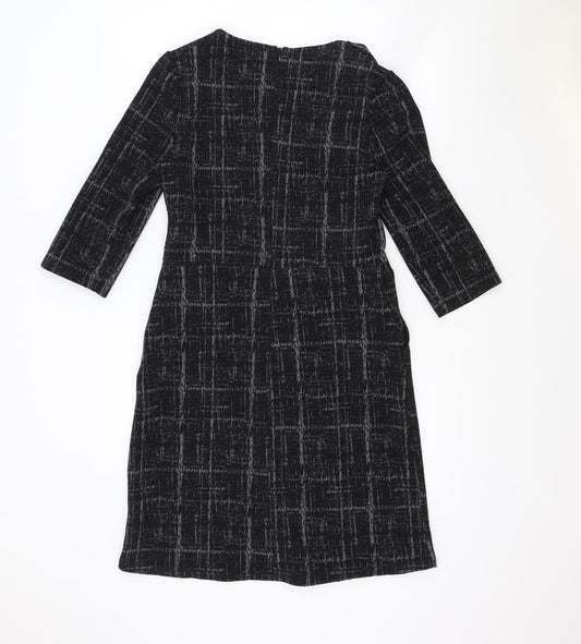 NEXT Womens Black Geometric Polyester A-Line Size 10 Boat Neck Zip