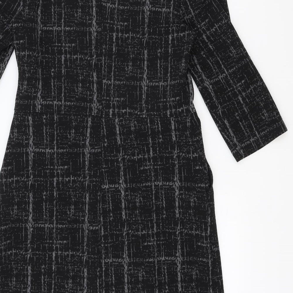 NEXT Womens Black Geometric Polyester A-Line Size 10 Boat Neck Zip