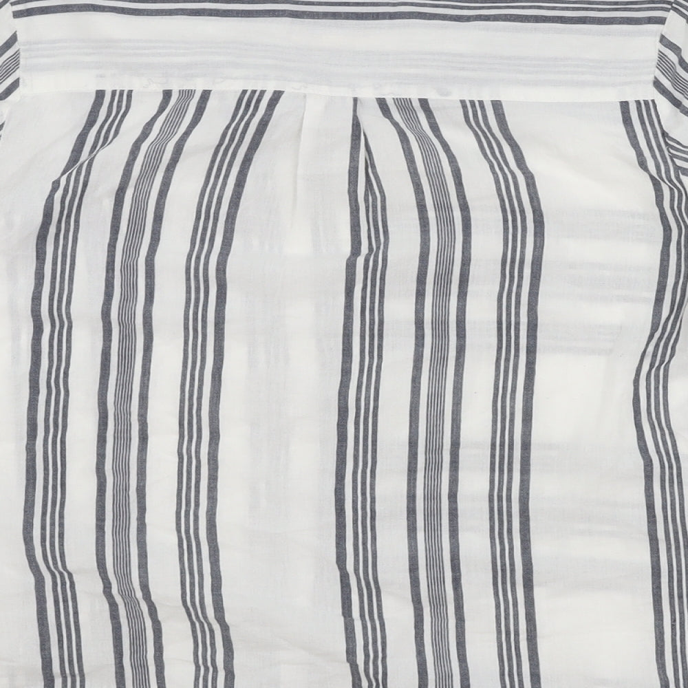 M&Co Womens Grey Striped Cotton Basic Button-Up Size 10 Collared