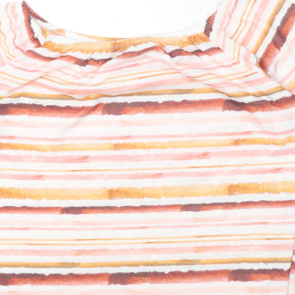 M&Co Womens Multicoloured Striped Polyester Basic T-Shirt Size 12 Off the Shoulder - Bardot