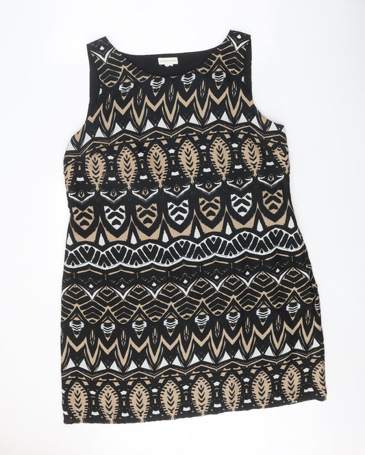 Monsoon Womens Black Geometric Polyester Pencil Dress One Size Round Neck Zip