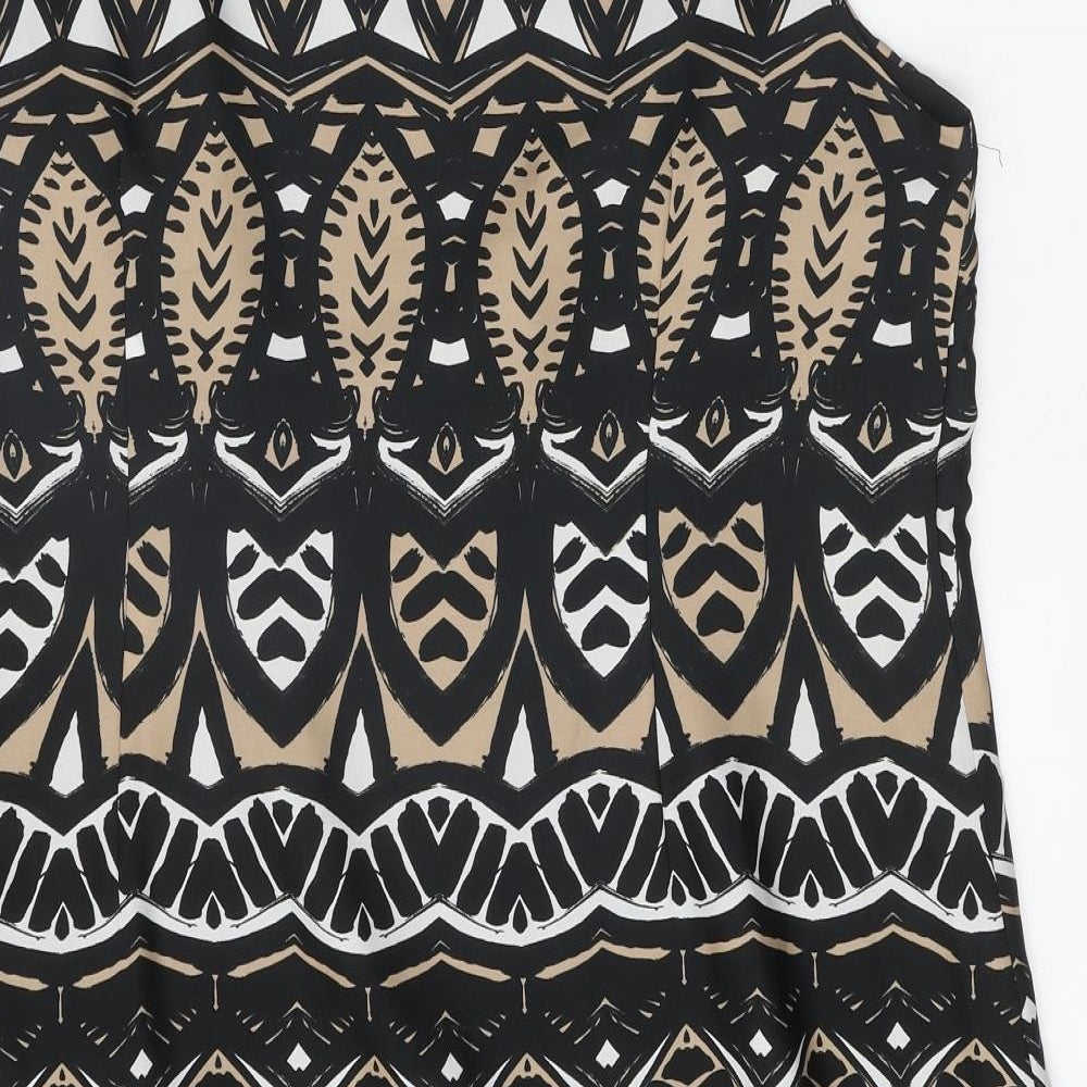 Monsoon Womens Black Geometric Polyester Pencil Dress One Size Round Neck Zip